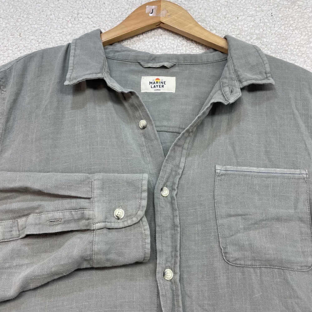 Marine Layer Button Down Men Large Green 10096 Long Sleeve Cotton Pocket Shirt
